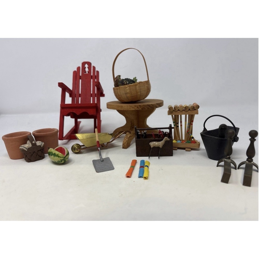 LOT Of Vintage Doll House Wooden Furniture Smalls Accessories Chair